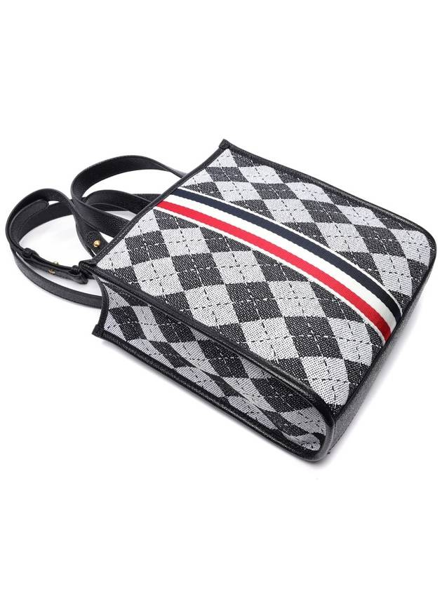 Webbing Stripe Argyle Wool Cotton Jacquard Small Tote Bag Black White - THOM BROWNE - BALAAN 6