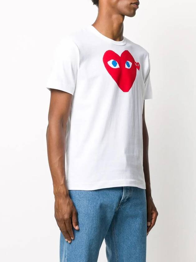 Play Men's Double Blue Eyes Heart Red Wappen Short Sleeve T-Shirt White - COMME DES GARCONS - BALAAN 3