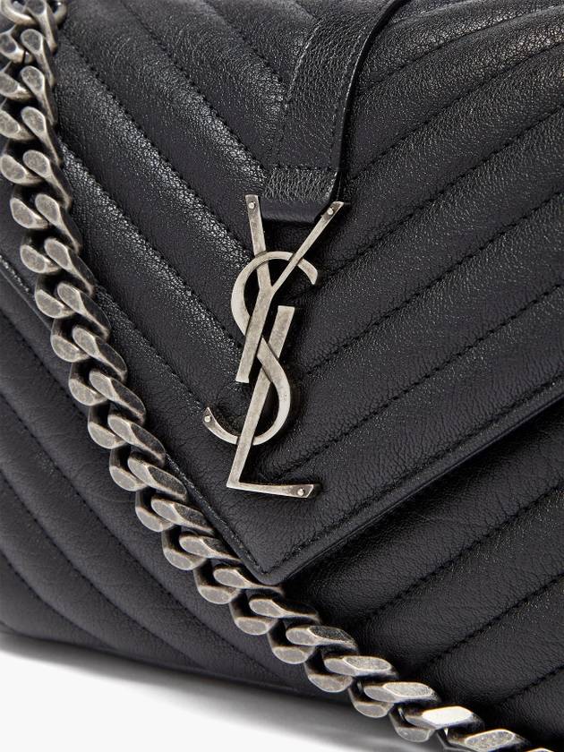 Silver Monogram College Medium Chain Crossbody Bag in Matelasse Leather Black - SAINT LAURENT - BALAAN 7