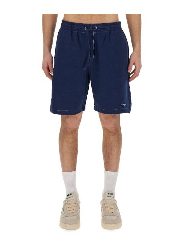 Embroidered Logo Cotton Track Shorts Navy - MSGM - BALAAN 2