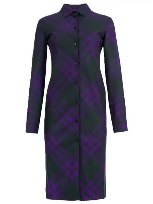 Check Wool Shirt Midi Dress Purple - BURBERRY - BALAAN 2