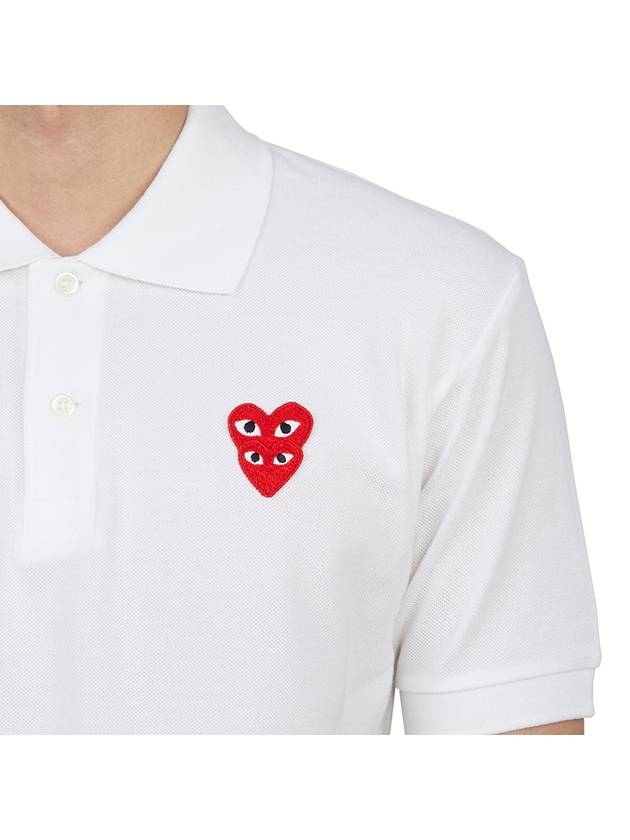 Play Men's Red Double Heart Wappen Short Sleeve PK Shirt P1 T290 2 White - COMME DES GARCONS - BALAAN 9