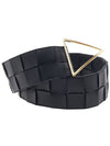 Intrecciato Triangular Buckle Leather Belt Black - BOTTEGA VENETA - BALAAN.