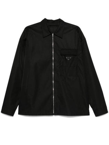 Re-Nylon Zip-Up Long Sleeve Shirt Black - PRADA - BALAAN 1