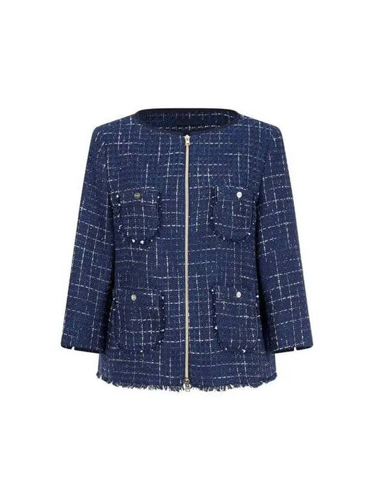 Women s zip up pocket tweed jacket light navy 271445 - HERNO - BALAAN 1