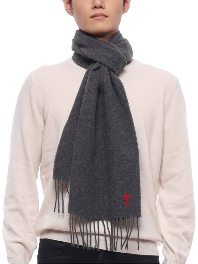 Small Heart Logo Classic Wool Scarf Dark Grey - AMI - BALAAN 4