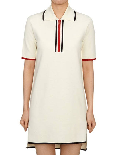 Milano Stitch Zip-Up Polo Short Dress White - THOM BROWNE - BALAAN 2