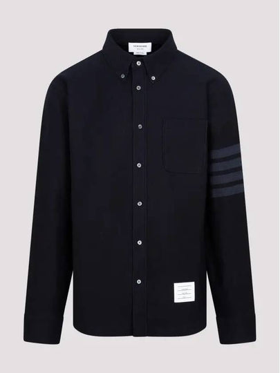 Men's 4 Bar Tech Twill Button Down Long Sleeve Shirt Navy - THOM BROWNE - BALAAN 2