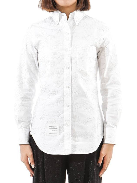 Women's Flower Embroidery Button Shirt White - THOM BROWNE - BALAAN 2