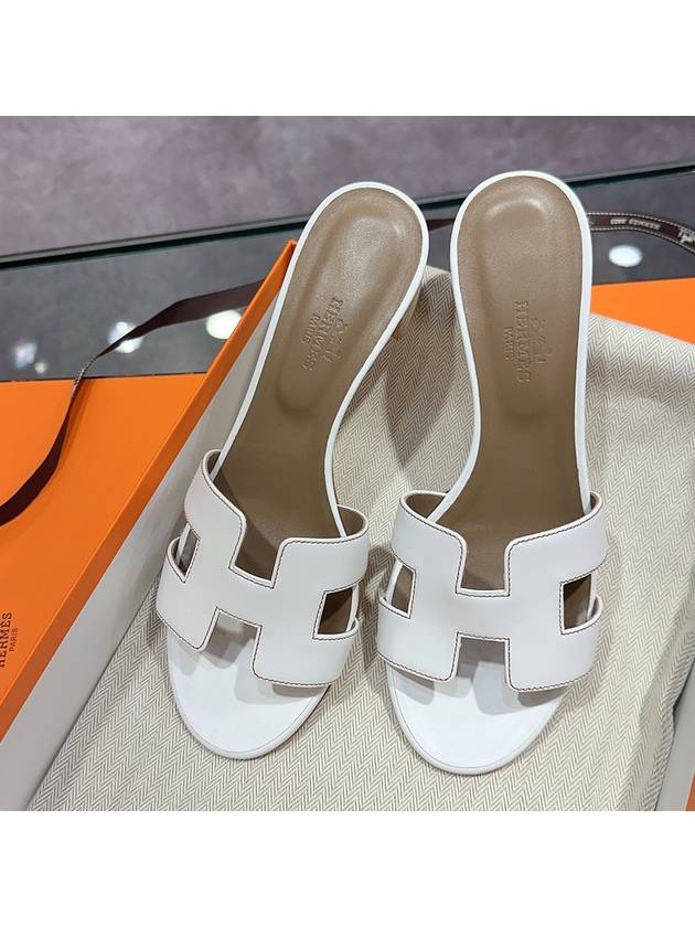 Oasis Calfskin Slipper Heels Blanc - HERMES - BALAAN 4