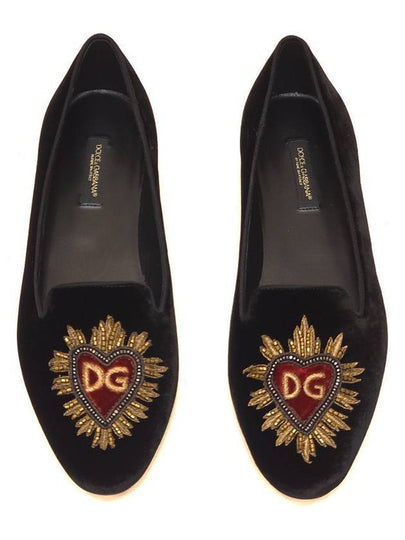 Women s Heart Velvet Loafers Black CP0051 B4195 - DOLCE&GABBANA - BALAAN 2