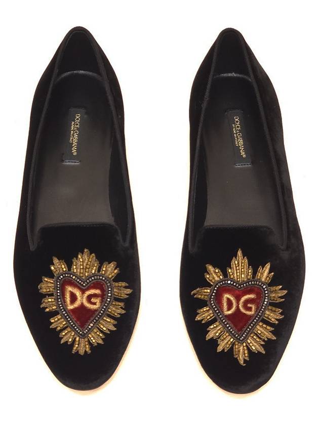 Women s Heart Velvet Loafers Black - DOLCE&GABBANA - BALAAN 3