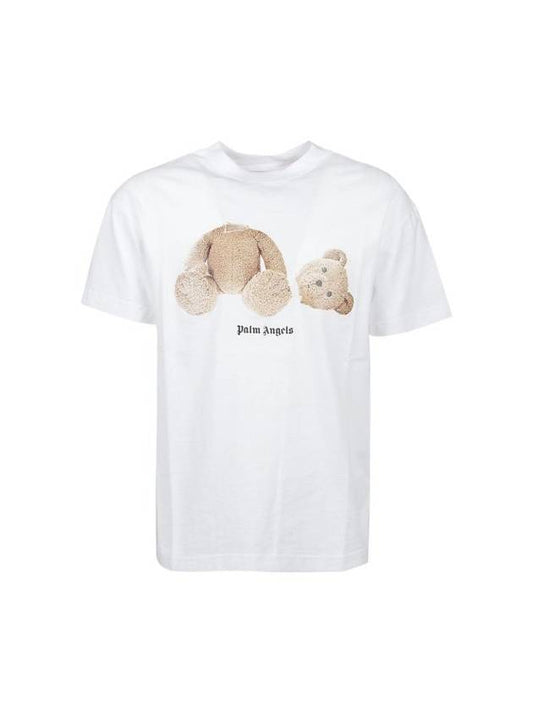Bear Print Short Sleeve T-Shirt White - PALM ANGELS - BALAAN 1