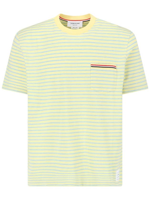 Striped Jersey Pocket Short Sleeve T-Shirt Green Yellow - THOM BROWNE - BALAAN 2