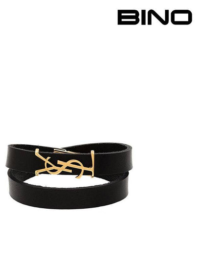 Monogram Double Wrap Bracelet Black - SAINT LAURENT - BALAAN 2