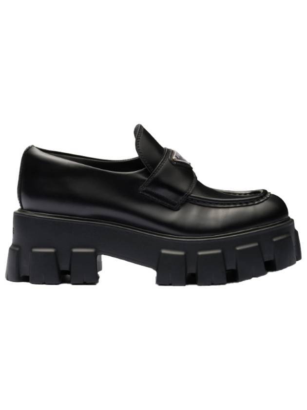 Brushed Leather Monolith Loafers Black - PRADA - BALAAN.