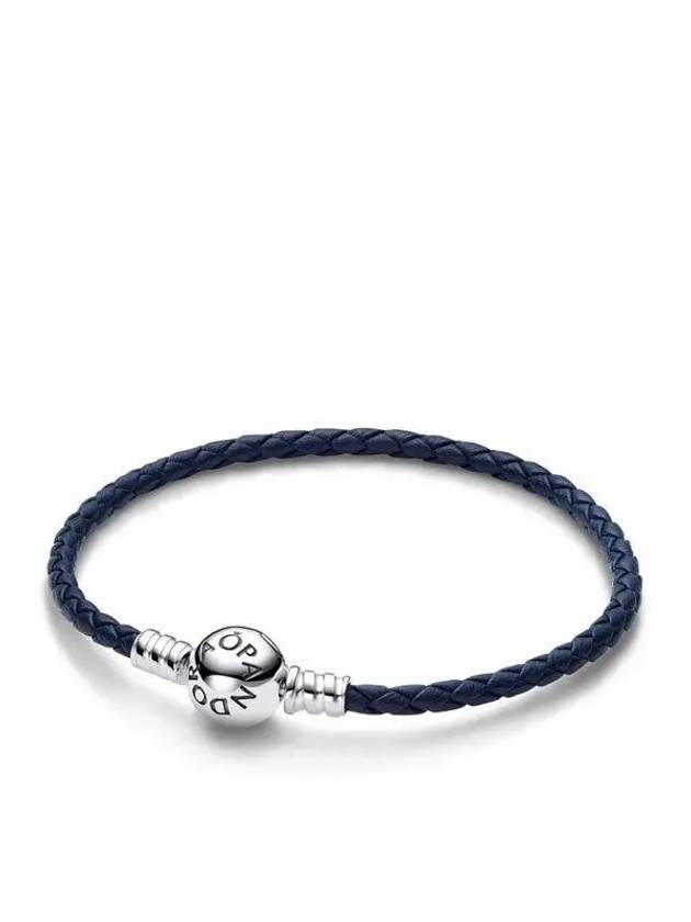 Moments Round Clap Leather Bracelet Blue - PANDORA - BALAAN 1