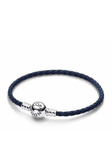 Moments Round Clap Blue Leather Bracelet 592790C01 - PANDORA - BALAAN 1