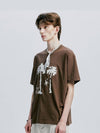 Palm Tree Eyelet Chain Embroidery T Shirt Brown - S SY - BALAAN 2