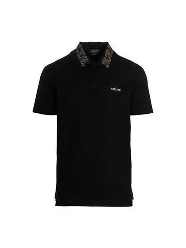 Collar embroidered logo polo short sleeve t shirt black - VERSACE - BALAAN 1