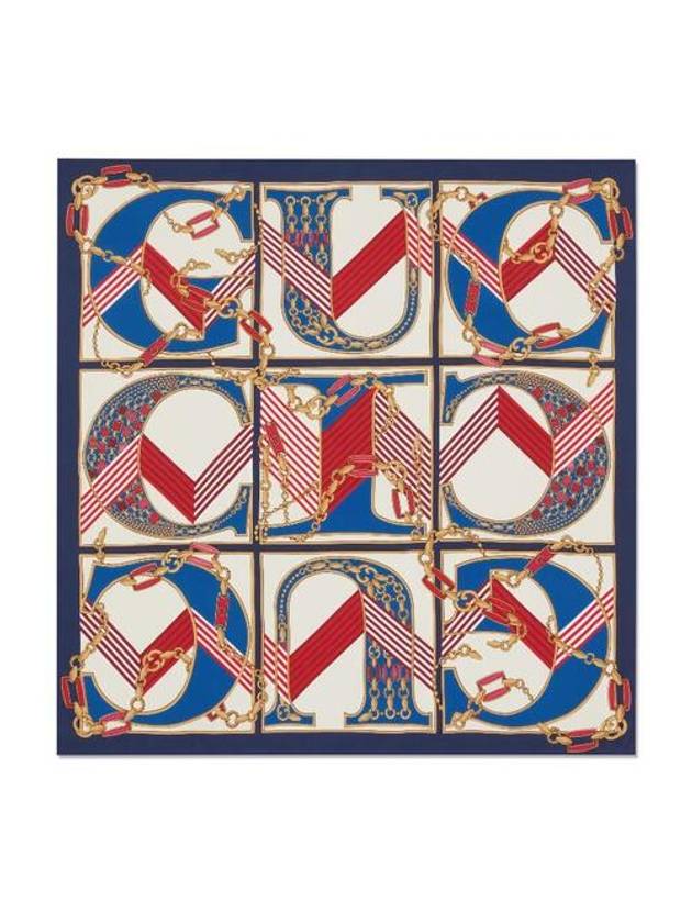 Print Silk Scarf Dark Blue Ivory - GUCCI - BALAAN 1