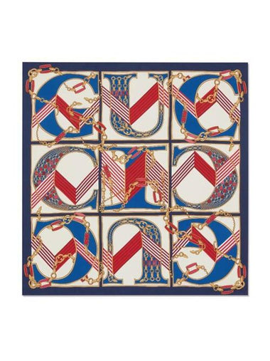 Print Silk Scarf Dark Blue Ivory - GUCCI - BALAAN 1