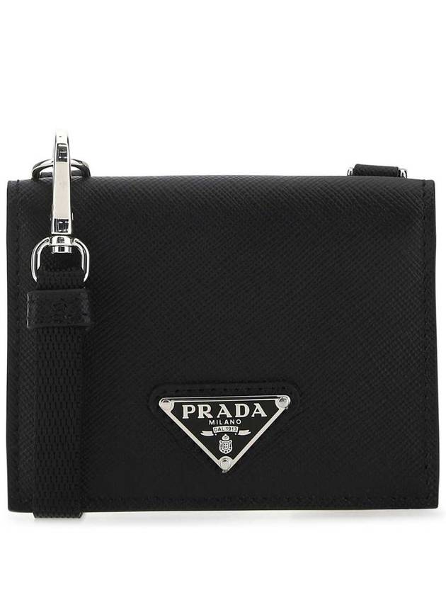 Triangle Logo Neck Strap Card Wallet Black - PRADA - BALAAN 2