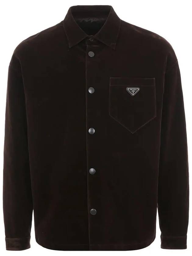 Triangle Logo Stretch Cotton Long Sleeve Shirt Black - PRADA - BALAAN 3