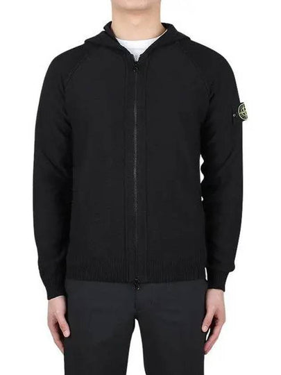 Logo Patch Zip Up Hoodie Black - STONE ISLAND - BALAAN 2