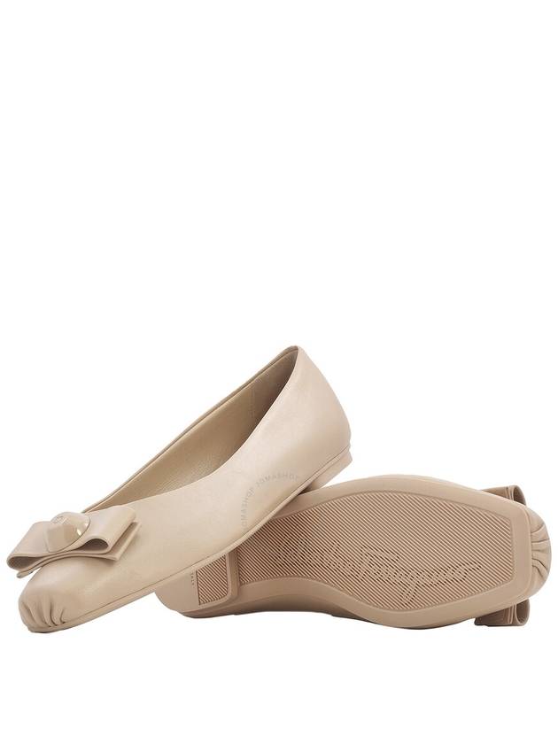 Vara Bow Metallic Leather Flats Beige - SALVATORE FERRAGAMO - BALAAN 3