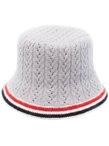 Striped Wool Silk Cashmere Bucket Hat Grey - THOM BROWNE - BALAAN 1