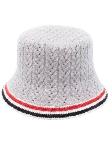 Striped Wool Silk Cashmere Bucket Hat Grey - THOM BROWNE - BALAAN 1