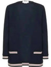 Cricket Stripe Lightweight Textured Cotton V-Neck Cardigan Navy - THOM BROWNE - BALAAN 2