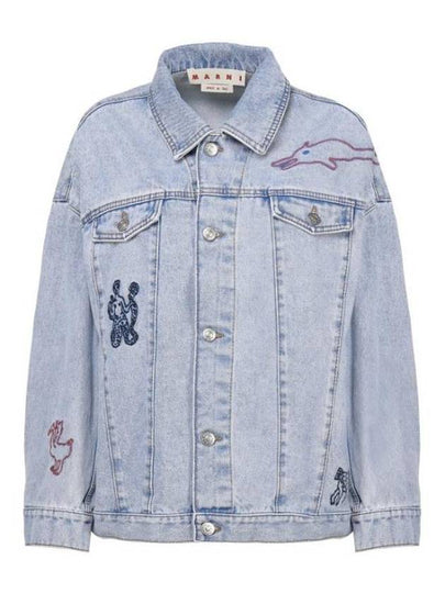 Overfit Embroidered Denim Jacket Illusion Blue - MARNI - BALAAN 2