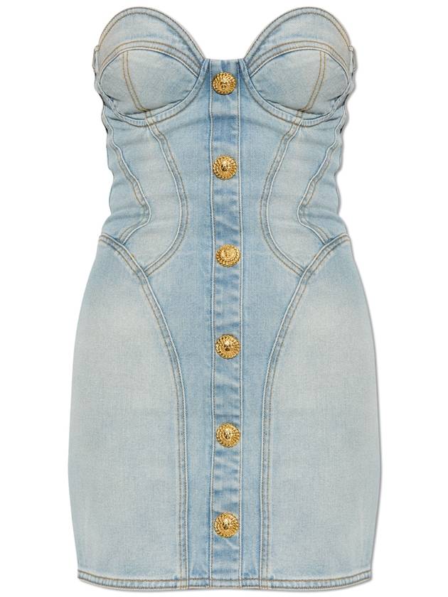 Balmain Short Denim Dress, Women's, Light Blue - BALMAIN - BALAAN 1