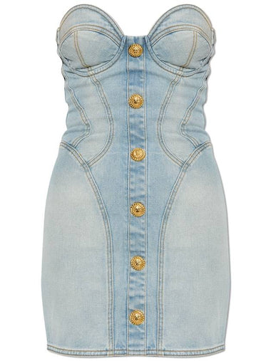 Balmain Short Denim Dress, Women's, Light Blue - BALMAIN - BALAAN 1