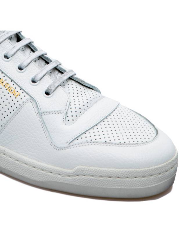 Men's SL24 Used-Look Perforated Leather Mid Top Sneakers White - SAINT LAURENT - BALAAN 5