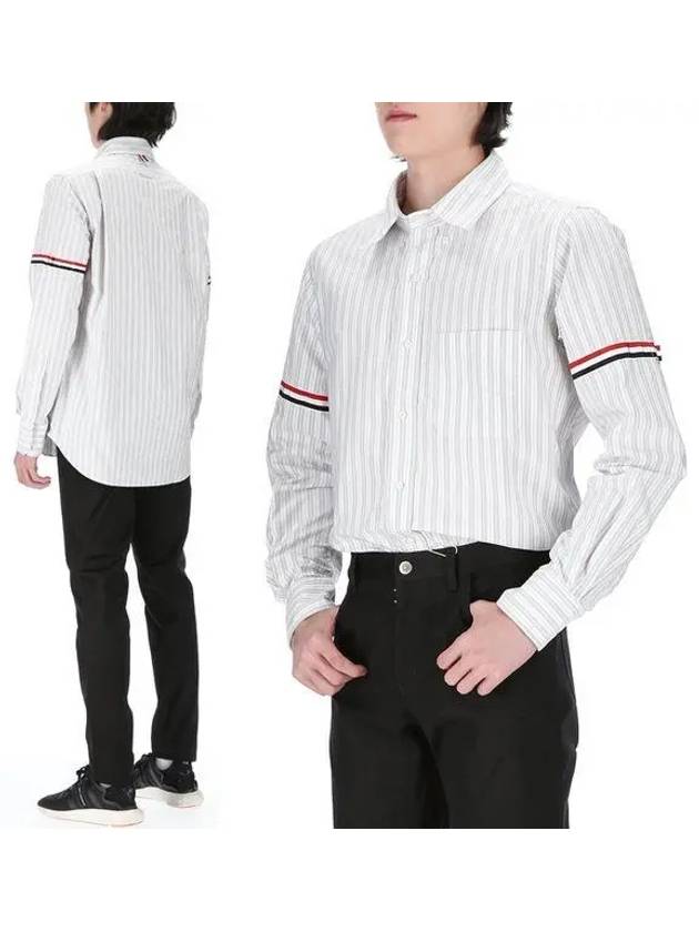 Stripe Oxford Armband Long Sleeve Shirt Grey - THOM BROWNE - BALAAN 2