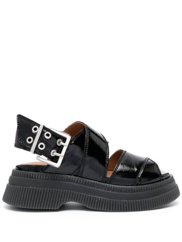 Chunky Buckle Leather Sandals Black - GANNI - BALAAN 1