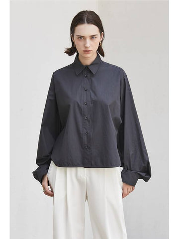 Button Sleeve Crop Shirt Charcoal - ARIFF - BALAAN 1