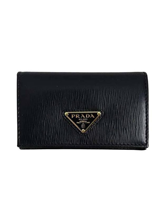 Vitello Move Triangle Logo Card Wallet Black - PRADA - BALAAN 1