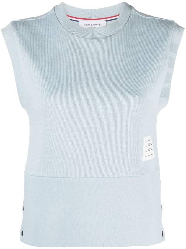 4 Bar Double Face Knit Vest Light Blue - THOM BROWNE - BALAAN 1