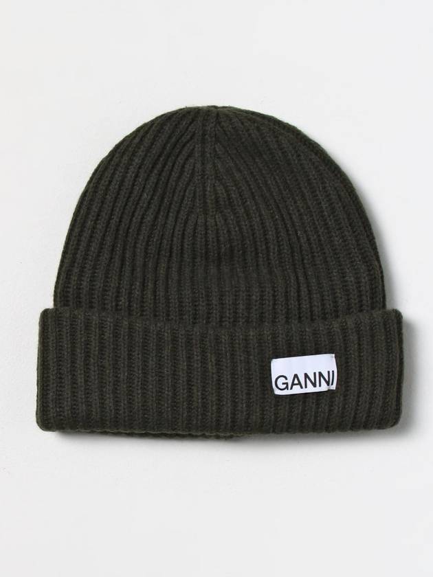 Logo Patch Knit Beanie Green - GANNI - BALAAN 2