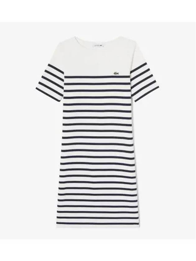 Women s Boat Neck Marine Striped Dress Navy - LACOSTE - BALAAN 1