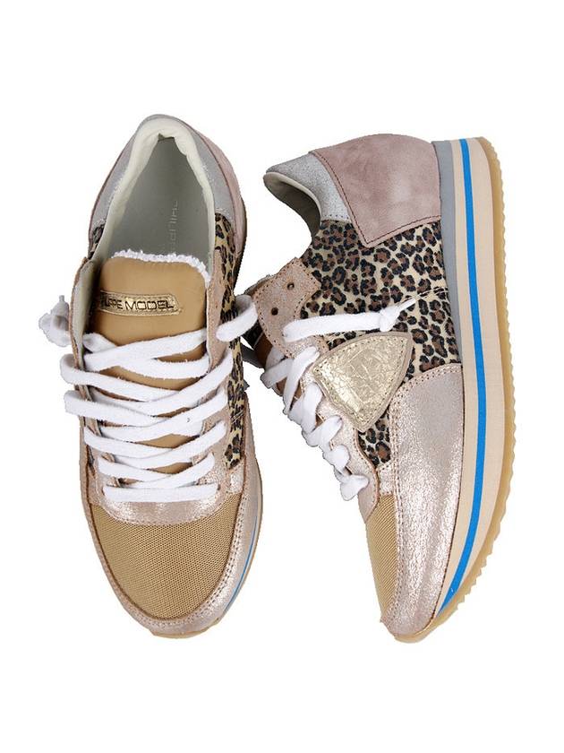 Height Raising Insole Suede Low Top Sneakers Camel Leopard - PHILIPPE MODEL - BALAAN 1