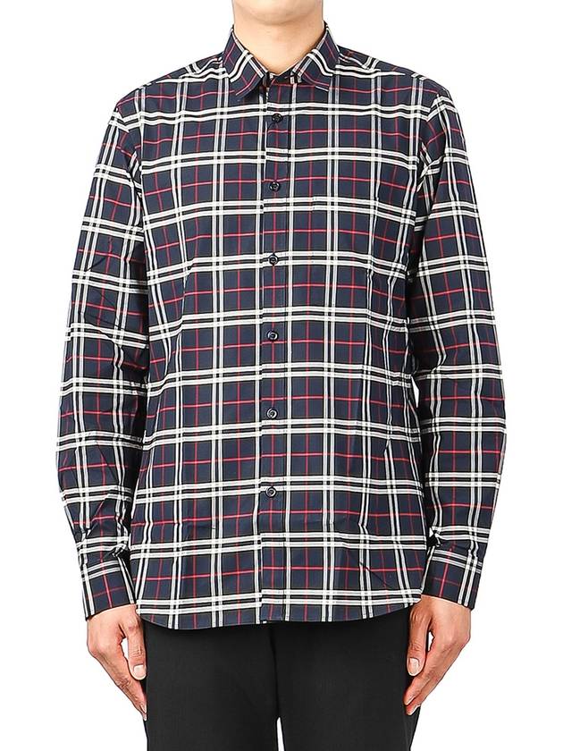 Small Scale Check Stretch Cotton Shirt Navy - BURBERRY - BALAAN.