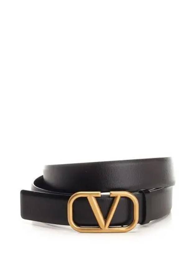 Signature V Logo Leather Belt Black - VALENTINO - BALAAN 2