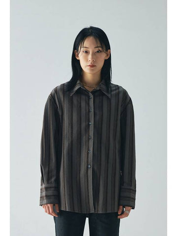 Stripe Oversized Shirts Khaki Grey - GYEOL - BALAAN 1