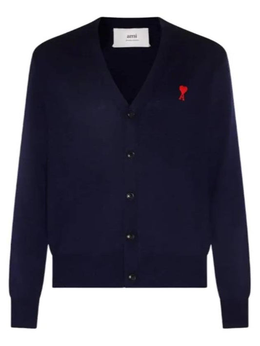 Small Heart Logo Wool Cardigan Navy - AMI - BALAAN 2