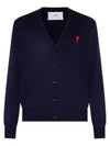 Small Heart Logo Wool Cardigan Navy - AMI - BALAAN 2